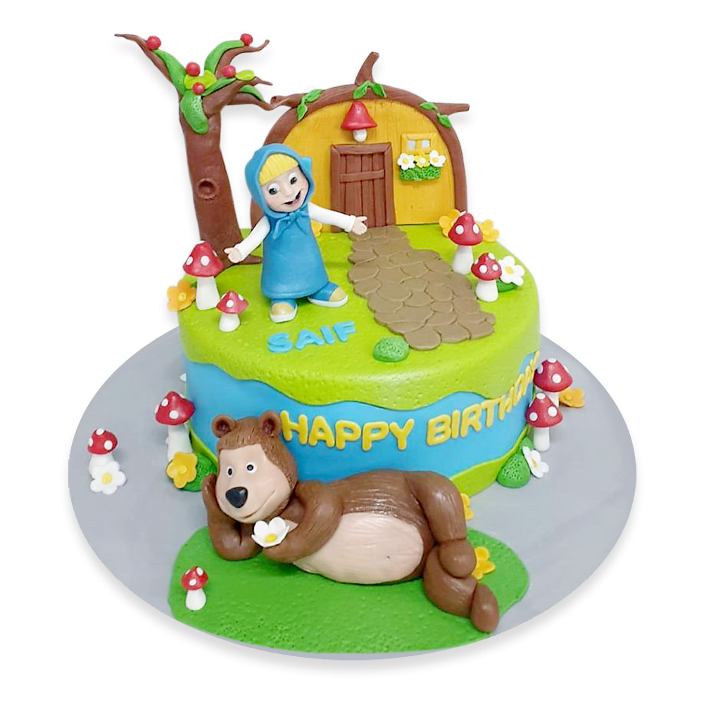 Masha And Bear Animals Kids Fondant Cake Delivery In Delhi NCR